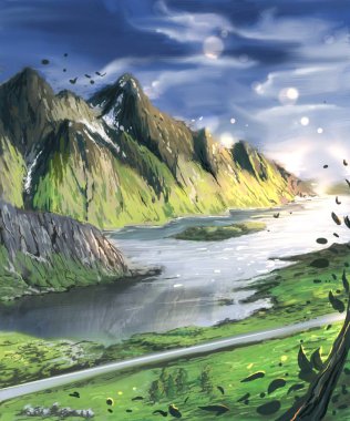 Dağ manzarası dijital illüstrasyon 