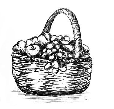 Meyve sepeti mürekkebi çizimi 