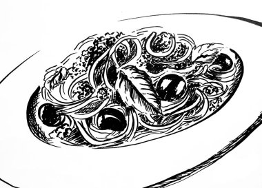 Zeytin boyalı spagetti. 