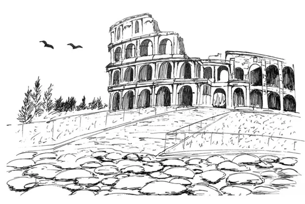 Vecchio Disegno Inchiostro Del Colosseo — Foto Stock
