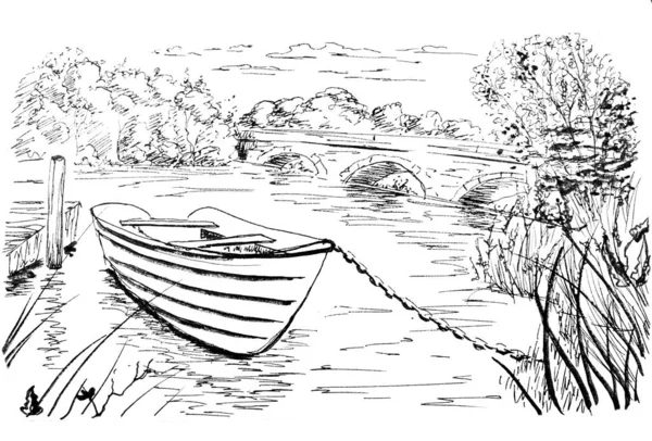 Sketch Boat Lake — Stockfoto