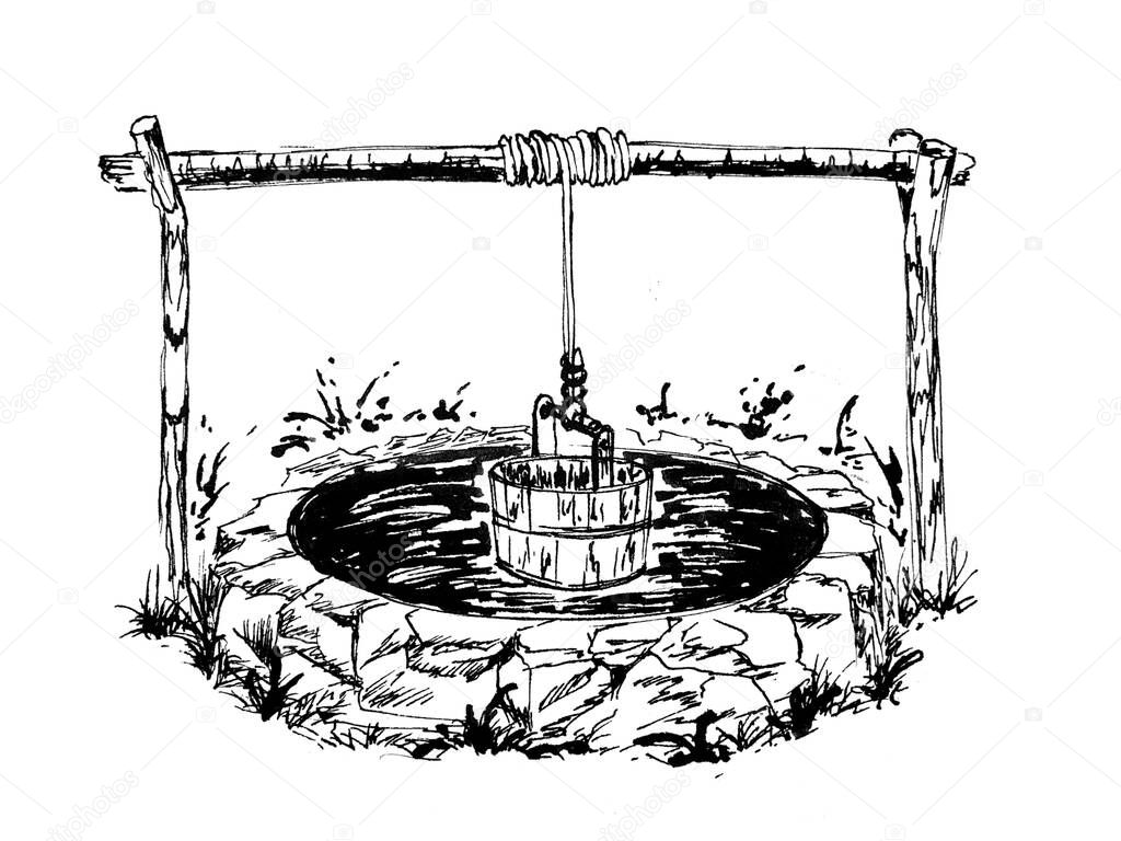 The old well ink drawing 
