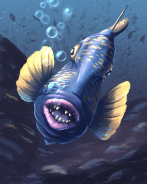 Suyun altında pembe dudaklı mavi balık 