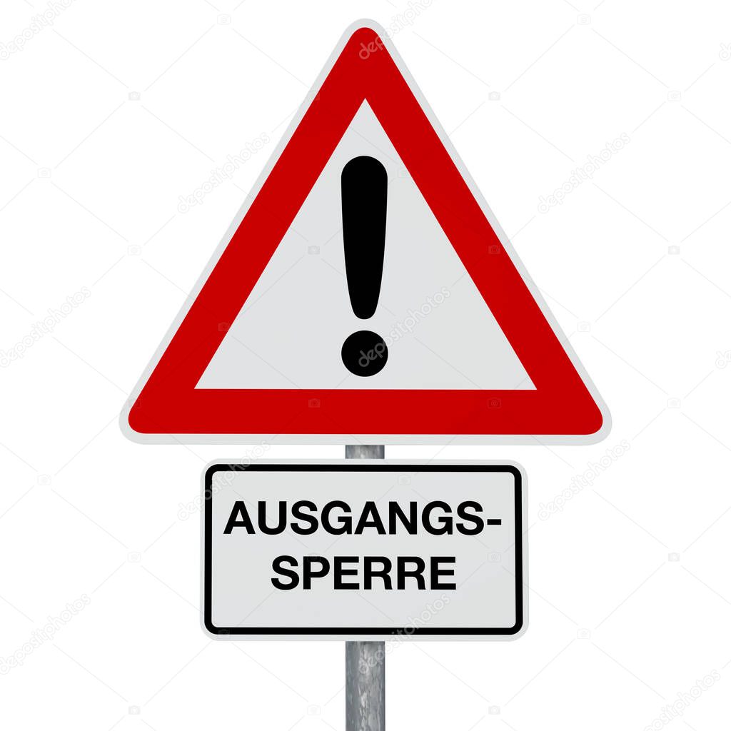 Caution Coronavirus - AUSGANGSSPERRE - German text - digitally generated image - clipping path included