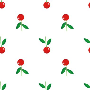 Beyaz arka planda, kusursuz kırmızı kiraz meyvesi vektör deseni.