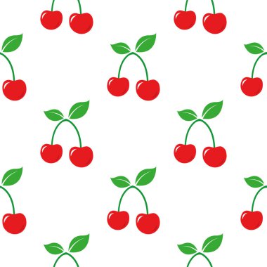 Beyaz arkaplanda kusursuz kırmızı kiraz meyvesi deseni.