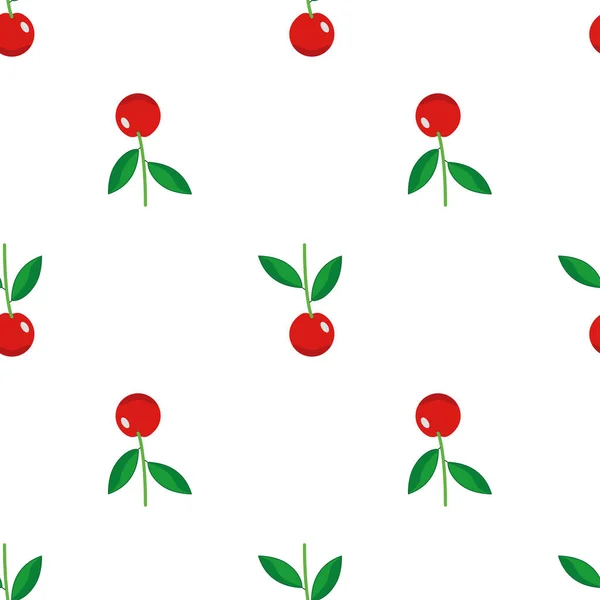 Sem costura vermelho maduro cereja fruta vetor padrão no fundo branco . —  Vetores de Stock