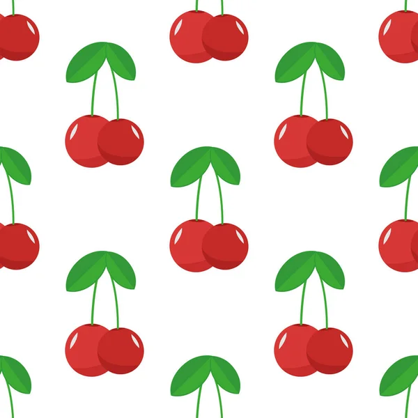 Patrón de fruta de cereza roja sin costuras sobre fondo blanco . — Archivo Imágenes Vectoriales