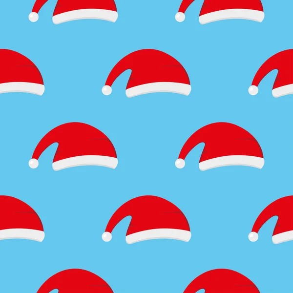 Święty Mikołaj Boże Narodzenie czerwony kapelusz bezszwowe tło wzór. Cute kreskówki doodle wektor ilustracji — Wektor stockowy