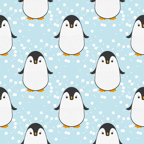 Pinguim sem costura fundo padrão. Desenhos animados de Natal bonito doodle vetor ilustração com neve . — Vetor de Stock