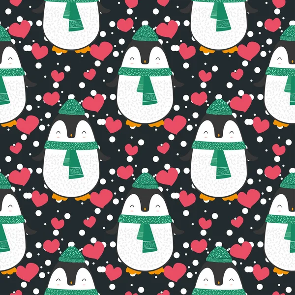 Pingwin płynny wzór tła. Cute Christmas kreskówki doodle wektor ilustracji. — Wektor stockowy