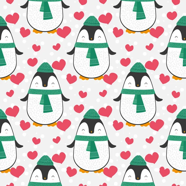 Pinguim sem costura fundo padrão. Bonito Natal desenho animado doodle vetor ilustração . — Vetor de Stock