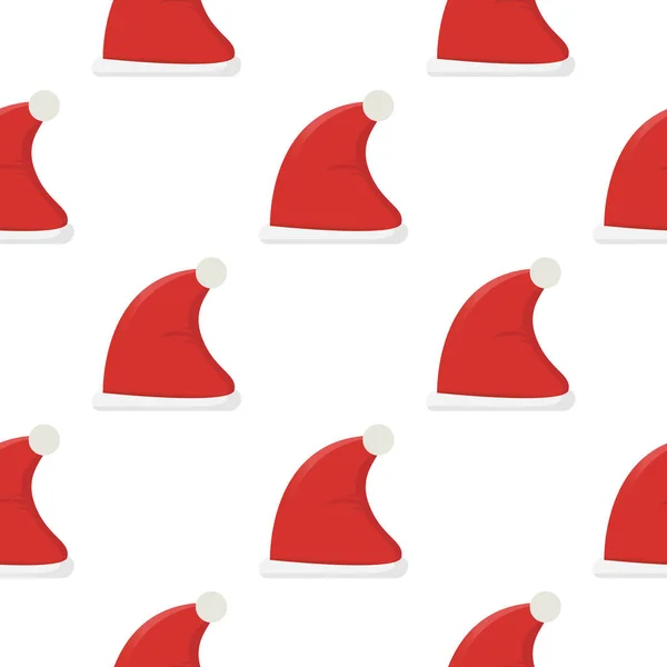Papai Noel Natal chapéu vermelho sem costura fundo padrão. Desenhos animados bonito doodle vetor ilustração — Vetor de Stock