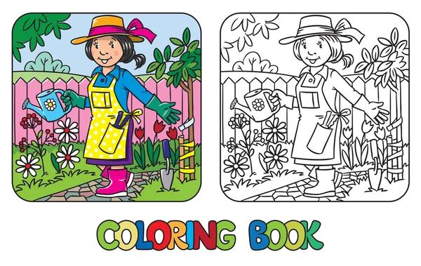 Libro para colorear de mujer divertida jardinero . — Vector de stock