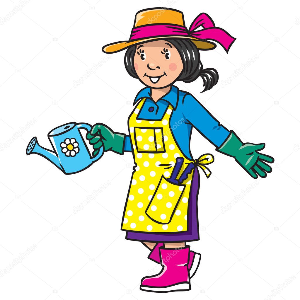 Funny woman gardener. Profession series. Stock Vector Image by