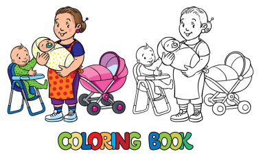 Komik çocuk bakıcısıyla. Boyama kitabı.