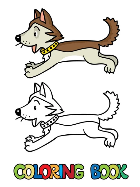 Pequeño perro husky divertido. Libro para colorear — Vector de stock