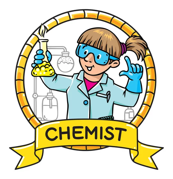 Funny chemist or scientist. Emblem. — Stock Vector