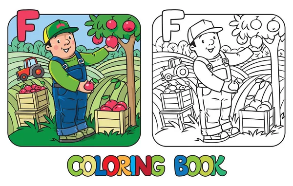 Livro de colorir agricultor. Alfabeto F. Profissão ABC —  Vetores de Stock