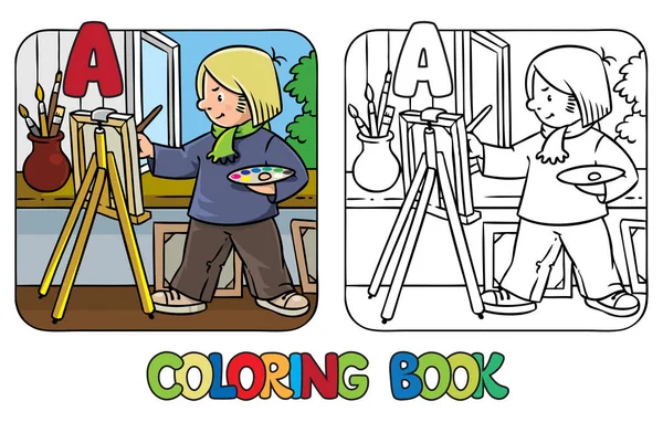 Livre de coloriage d'artiste. Profession ABC. Alphabet A — Image vectorielle