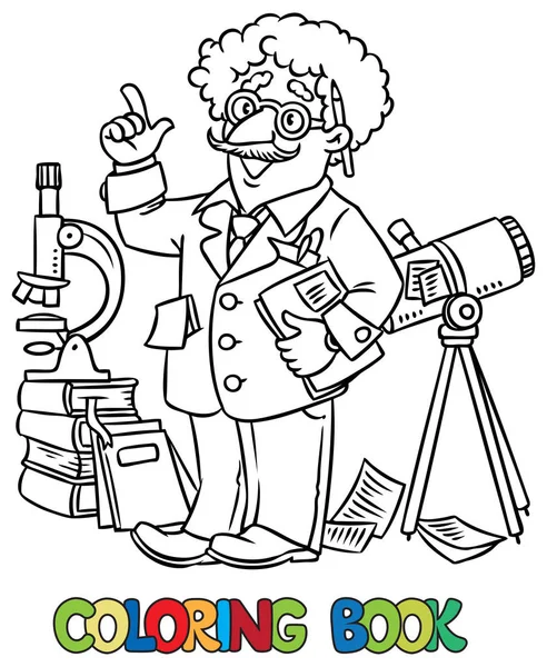 Livro de colorir de cientista engraçado ou inventor —  Vetores de Stock