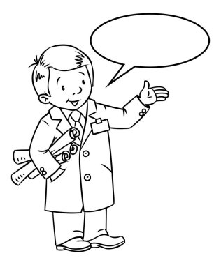 Komik mühendis veya mucit. Balon ile metin için