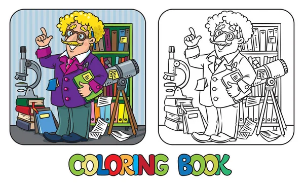 Livro de colorir de cientista engraçado ou inventor —  Vetores de Stock