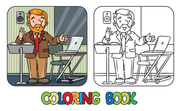 Profesor universitario divertido. Libro para colorear — Archivo Imágenes Vectoriales