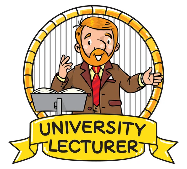 Funny university lecturer. Emblem — Stock Vector