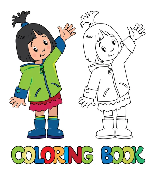 Funny little girl. Coloring book — Stock Vector