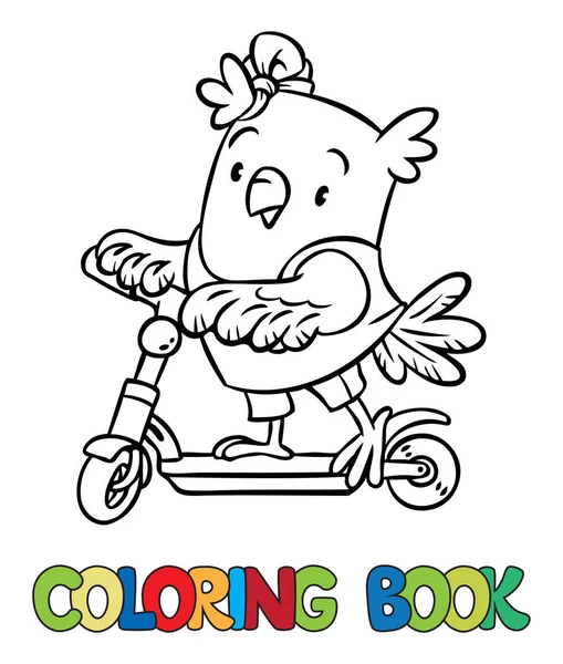 Coloring book of little funny owl on the scooter — Stock Vector