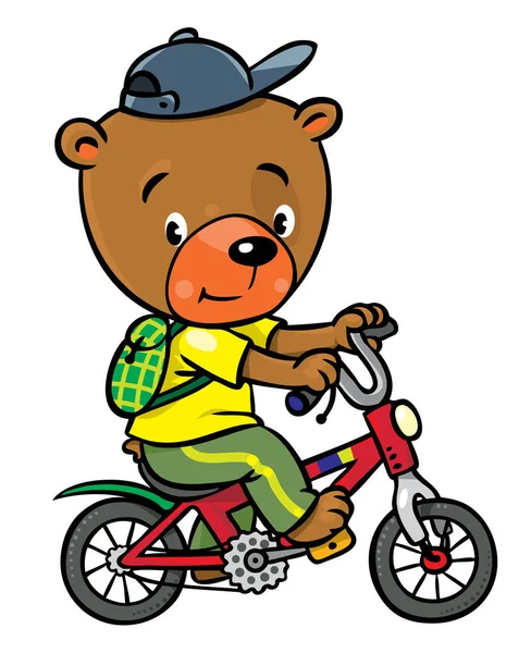 Pequeno urso engraçado na bicicleta — Vetor de Stock
