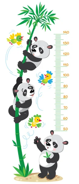 Metr ściany z drzewa bambusowego i zabawnej pandy — Wektor stockowy