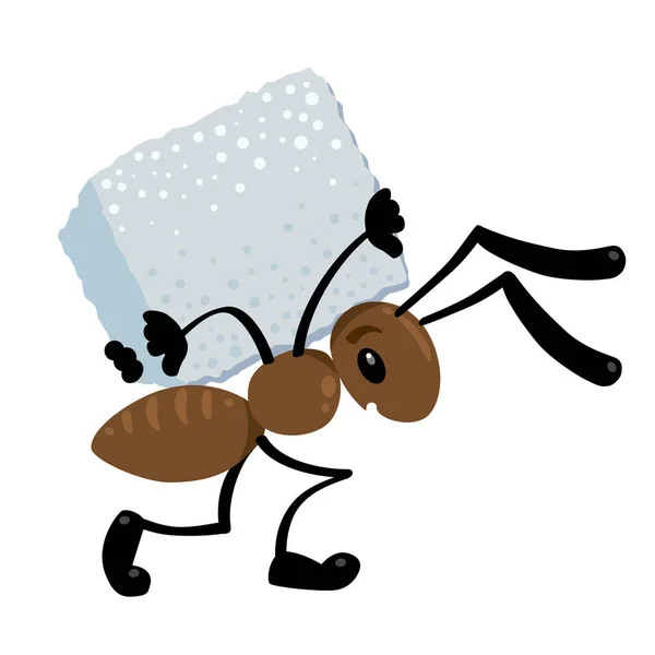 Piccola formica che trascina un carico. Illustrazione bambini — Vettoriale Stock