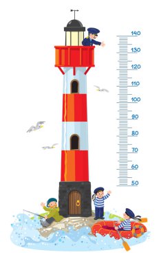 Meter wall or height chart with lighthouse clipart