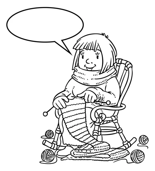 Coloring book with funny knitter women. — Stock Illustration Coloring book with funny knitter women. Vector Graphics