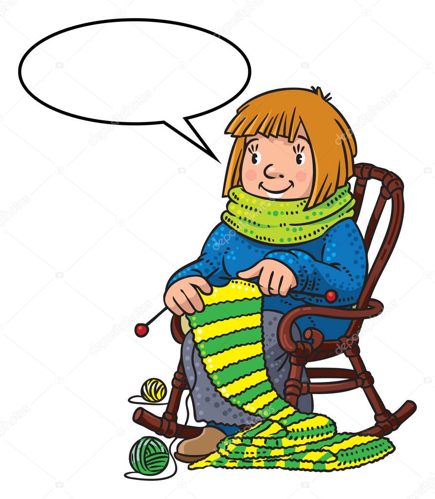 Funny knitter women inthe chair