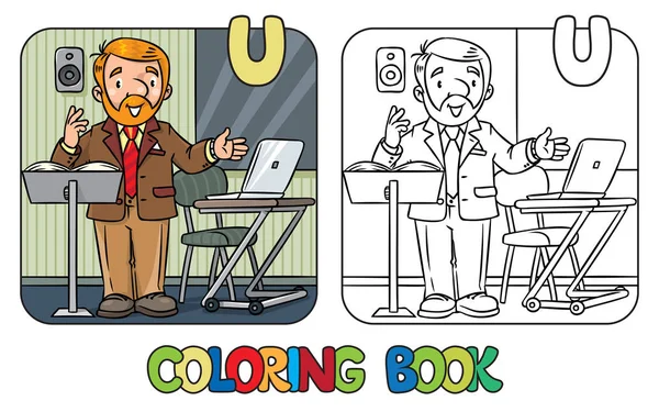 Profesor universitario divertido. Libro para colorear — Archivo Imágenes Vectoriales