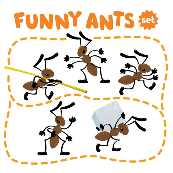 Komik küçük karıncalar ayarlayın. Çocuk illüstrasyon vektör — Stok Vektör