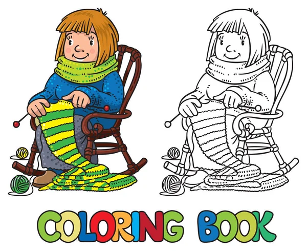 Coloring book with funny knitter women. — Stock Illustration Coloring book with funny knitter women. Stock Vector