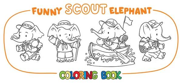 Pequeno elefante bebé. Escoteiro. Conjunto de livros para colorir — Vetor de Stock