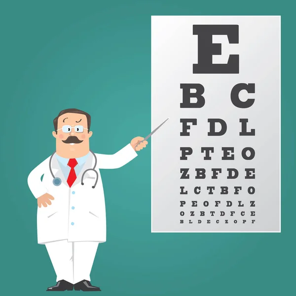 Optician doctor with Snellen eye chart. Doctor — Stock Vector
