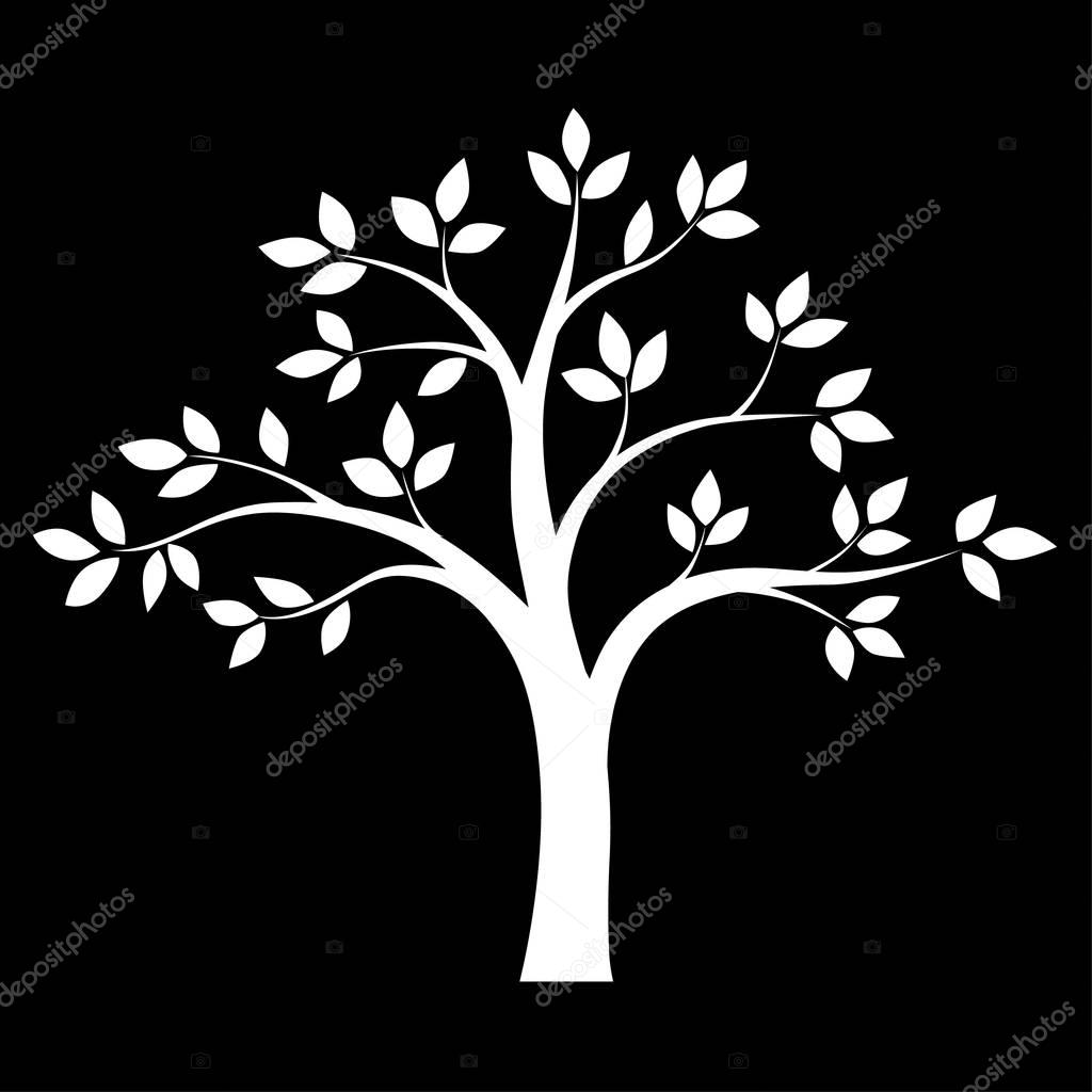Fairy eco tree. Black and white vector illustration of tree with leafs. Design template