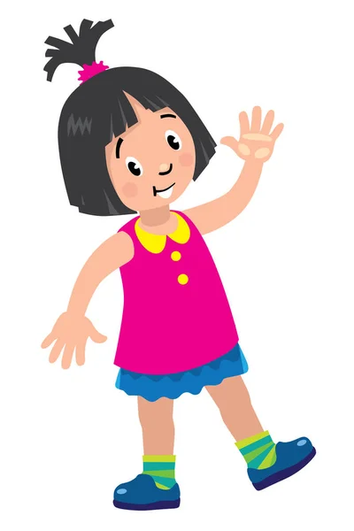 Lustiges kleines Mädchen, das mit der Hand winkt — Stockvektor