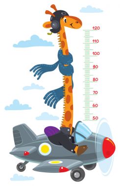 Zürafa uçakta. Metre duvar veya yükseklik grafik