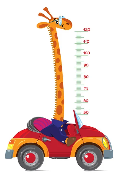Giraffe on car. Meter wall or height chart — Stock Vector