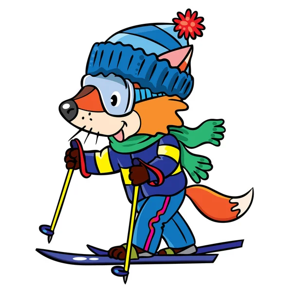 Grappige fox rijdt op ski 's. — Stockvector