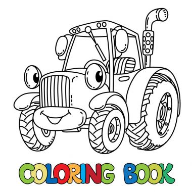 Gözleri ile komik küçük traktör. Boyama kitabı