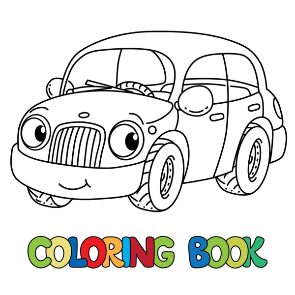 Grappige kleine auto met ogen. Kleurboek — Stockvector