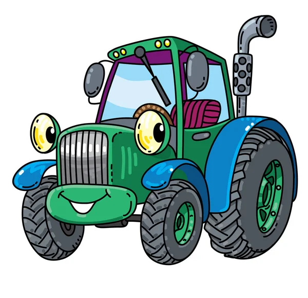 Pequeño tractor divertido con ojos . — Vector de stock